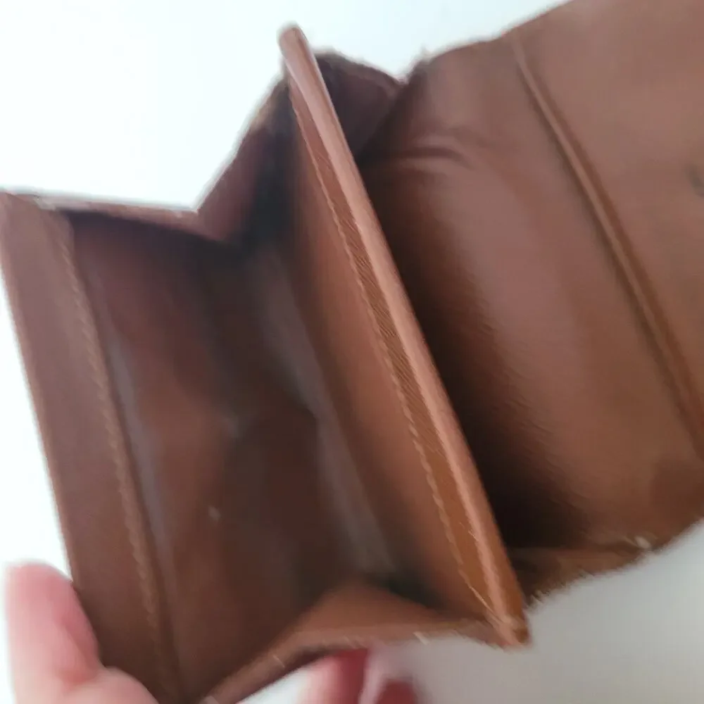 Louis Vuitton LV Micro Brown Folding Monogram Leather Card Wallet Small Authenti